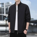 Men's business casual black stand collar jacket with full zip and elastic cuffs - M / Black