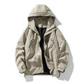 Beige hooded windbreaker jacket for men with zipper pockets and adjustable cuffs - S / Khaki