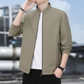 Men's business casual khaki stand collar jacket in a sleek minimalist premium finish - M / Khaki