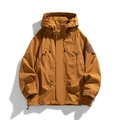 Men's outdoor windproof hooded jacket in ginger color with tactical velcro sleeve detail - S / Caramel