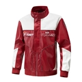 Giacca da uomo stile racing in ecopelle bianca e rossa con grafica a fiamme - M / Rosso