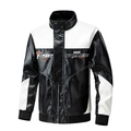 Giacca da moto uomo in ecopelle PU con design color block bianco e nero e collo alto - M / Nero