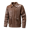 Klassische braune Herren-PU-Lederjacke mit Kragen und großen praktischen Taschen - M / Kaffeebraun