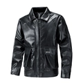 Schwarze Herren-Lederjacke im Biker-Stil mit Stehkragen und großen Pattentaschen - M / Schwarz