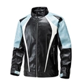 Motorjas voor heren van kunstleer met een blauw, wit en zwart kleurblokontwerp - M / Zwart en Blauw