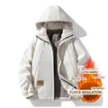 White hooded fleece jacket with windproof design and warm inner lining for outdoor use - L / Khaki (Fleece Lined)