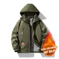 Men's winter hooded fleece jacket in army green with grey lining for outdoor warmth - L / Army Green (Fleece Lined)
