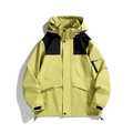 Light yellow and black hooded outdoor jacket with windproof fabric and zipped pockets - M / Yellow