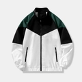 Men's color block windbreaker jacket in green, black and white with stand collar - M / Black White Thin Style