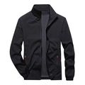 Men's windproof casual jacket in black with stand collar and orange zipper detail - M / Black