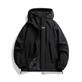 Men's outdoor black hooded windbreaker jacket with functional tactical design - S / Black