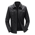 Slim fit zwart kunstlederen bikerjack voor heren met klassieke revers en metalen ritsen - 6XL / Zwart Dunne Stijl