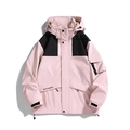 Pink and black two-tone waterproof hooded hiking jacket for women with logo detail - M / Pink