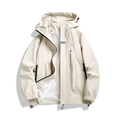 Men's outdoor windbreaker jacket in creamy white featuring a functional drawstring hood - S / Khaki
