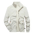 Men's lightweight ivory windbreaker jacket with orange zipper details and stand collar - M / Khaki