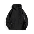 Waterproof black outdoor mountain jacket with hooded urban techwear style and functional pockets - M / Black