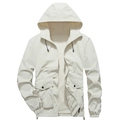 Veste coupe-vent beige clair à capuche avec poches cargo et cordons de serrage réglables - M / Kaki