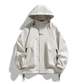 Men's outdoor utility jacket in cream white featuring a hooded windproof design - 4XL / Light Khaki