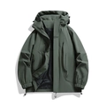 Men's outdoor windproof jacket in olive green with functional hood and pocket details - S / Dark Green