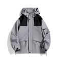 Outdoor hooded windbreaker jacket in grey and black waterproof fabric for hiking - M / Dark Gray