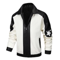 Chaqueta casual de cuero sintético para hombre en blanco y negro con parche de estrella - S / Empalme Blanco y Negro