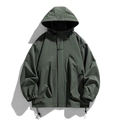 Army green outdoor functional jacket with adjustable drawstring hood and large utility pockets - 4XL / Dark Green