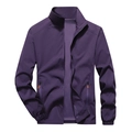 Men's dark purple casual windbreaker jacket with stand collar and orange zipper pulls - M / Purple