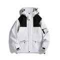 Waterproof hooded outdoor jacket in white and black contrast color-block design - M / Ivory