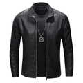 Schmal geschnittene schwarze Herren Motorradjacke mit Stehkragen und gesteppten Schultern - M / Schwarz