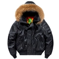 MA-1 Bomberjacke für Herren mit Pelzkragen und winddichtem schwarzem Stoff für Winter - S / Schwarz