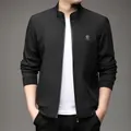 Men's black fleece-lined jacket with minimalist stand collar and windproof fabric - L / Fleece Lined Black