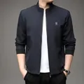 Men's navy blue business casual jacket with fleece lining and ribbed stand collar design - L / Fleece Lined Style / Navy Blue (606)