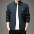 Men's navy business jacket with stand collar and warm fleece lining details - L / Fleece Lined Style / Fog Blue (606)