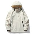 Cream white waterproof hooded sports jacket with windproof fabric and black zip pockets - M / Off-white