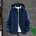 Waterproof navy blue hooded windbreaker for men with functional outdoor zipper design - M / Dark Blue