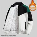 Men's color block padded jacket in black, white, and green with quilted warm lining - M / Black White Quilted Style