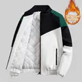 Men's color block padded jacket in black, white, and green with quilted warm lining - M / Black White Quilted Style