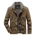 Men's heavy cotton thermal jacket in dark brown with fleece collar and inner lining - M / Coffee