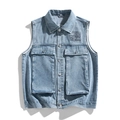 Light blue vintage denim vest with utility pockets and metal buttons for men - M / Denim Blue