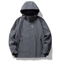 Men's dark gray hooded windproof jacket with SPORTS text and waterproof fabric - M / Gray