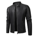 Chaqueta de moto ajustada de cuero sintético negro para hombre con cuello alto y cremallera - M / Estilo Delgado / Negro