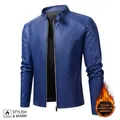 Herren-Kunstlederjacke in Königsblau mit Stehkragen und warmem Fleece-Innenfutter - M / Fleece Gefüttert / Blau