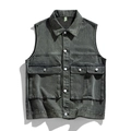 Vintage dunkelgraue Jeansweste mit ärmellosem Revers und Brustpattentaschen - M / Graugrün