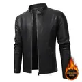 Chaqueta de moto para hombre en cuero sintético negro con forro polar y cuello alto - M / Forro de Lana / Negro