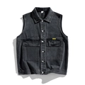 Men's washed dark grey denim vest with dual chest pockets and classic metal buttons - M / Denim Black