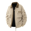 Men's vintage pilot jacket with contrast collar and cargo pockets on white background - M / Khaki