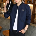 Men's navy blue varsity bomber jacket with black ribbed trim and casual zip-up design - M / Dark Blue (3270)