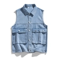 Hellblaue Jeansweste im lockeren Fit mit Utility-Taschen und gewaschener Vintage-Struktur - M / Denim-Blau