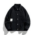 Men's vintage black corduroy jacket with contrast white buttons and utility chest pockets - M / Dusk Black