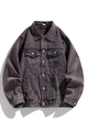 Vintage dark gray washed denim jacket for men featuring a classic retro street style look - M / Burgundy
